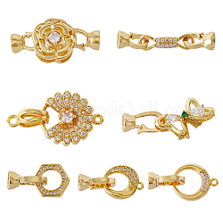 SUPERFINDINGS 7 Styles Brass Micro Pave Cubic Zirconia Fold Over Clasps Golden Flower Bowknot Extender Clasp Closure Hexagon End Caps for Bracelet Necklace Jewelry Extender