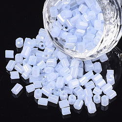 6/0 deux verre taillé perles de rocaille, hexagone, ceylon opaque et lustré, bleu acier clair, 3.5~5x3.5~4mm, Trou: 1mm, environ 4500 pcs / sachet 