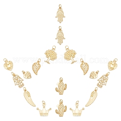 SUNNYCLUE 18Pcs 9 Styles Alloy Pendants, Long-Lasting Plated, with Jump Rings, Mixed Shapes, Real 18K Gold Plated, 2pcs/style