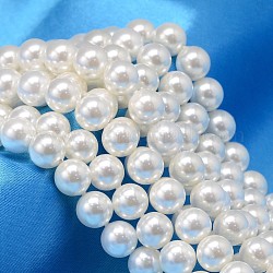 Redondo shell hebras de abalorios de perlas, blanco, 6mm, agujero: 0.8 mm, aproximamente 60 pcs / cadena, 15.74 pulgada