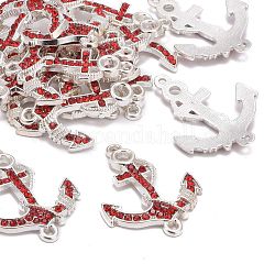 Alloy Rhinestone Links connectors, Cadmium Free & Lead Free, Grade A, Anchor, Silver Metal Color, Hyacinth, 37x28x4mm, Hole: 2mm