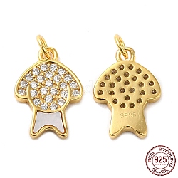 925 Sterling Silver Micro Pave Cubic Zirconia Charms, Dog Charm, with Shell & 925 Stamp & Jump Ring, Real 18K Gold Plated, 13x9x1.5mm, Hole: 2.3mm