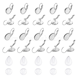 Unicraftale 80Pcs 4 Style 304 Stainless Steel Leverback Earring Findings, with Teardrop Setting for Cabochon, Stainless Steel Color, 20pcs/style 