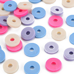 4 Colors Handmade Polymer Clay Beads, Heishi Beads, Disc/Flat Round, Medium Purple & Wheat & Cornflower Blue & Hot Pink, 8x0.5~1.5mm, Hole: 2mm, about 11500pcs/1000g