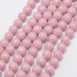 Fossil Beads, Dyed, Round, Pink, 10mm, Hole: 0.8mm, about 40pcs/strand, 16inch