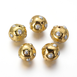Culture des perles perles d'eau douce naturelles, avec les accessoires en laiton, ronde, blanc, or, 20~21x18.5~20.5mm, Trou: 1.2mm