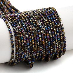 Chapelets de perles en verre électroplaqué, de couleur plaquée ab , ronde à facettes, noir, 2mm, Trou: 0.7mm, Environ 184~187 pcs/chapelet, 14.45'' (36.7 cm)