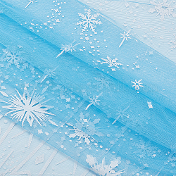 Tissu à mailles en polyester à motif de flocons de neige, pour la décoration de costumes habillés, bleu profond du ciel, 336x0.05 cm, 3 mètre/feuille