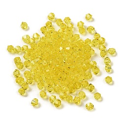 Perle di vetro trasparente, sfaccettato, bicono, giallo, 3.5x3.5x3mm, Foro: 0.8 mm, 720 pc / sacchetto.