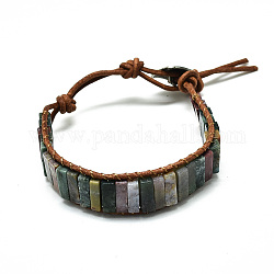 Bracciali cordone in pelle di vacchetta, con perline rettangolari in agata indiana naturale e elementi in lega, 9~11 pollice (23~28 cm)