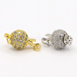 Round Brass Micro Pave Cubic Zirconia Box Clasps, Mixed Color, 15x8mm, Hole: 2mm