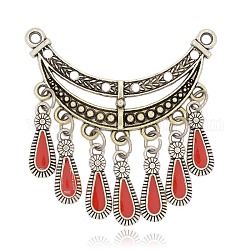 Antique Silver Plated Alloy Enamel Drop Big Pendants, Red, 54x53x2mm, Hole: 3mm
