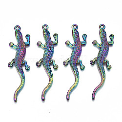 Colgantes grandes de aleación de color arcoíris, sin plomo y cadmio, forma de gecko, 54x15x2mm, agujero: 1.8 mm