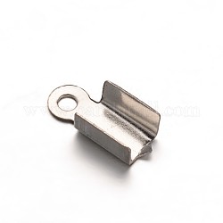 304 Stainless Steel Folding Crimp Ends, Fold Over Crimp Cord Ends for Leather, Stainless Steel Color, 10x4x3.5mm, Hole: 1mm