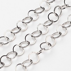 304 Stainless Steel Rolo Chains, Soldered, Stainless Steel Color, 6x0.6mm