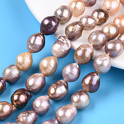 Fili di perle di keshi di perle barocche naturali, perla d'acqua dolce coltivata, tondo, rosa antico, 11~15.5x9.5~12mm, Foro: 0.6 mm, circa 30~32pcs/filo, 15.94~16.14 pollice (40.5~41 cm)