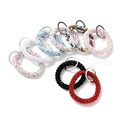 Glass Beaded Bracelet Wrist Keychain, with Iron Key Ring, Mixed Color, 9cm