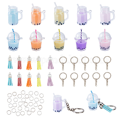 Superfindings kit de fabrication de porte-clés à breloque imitation thé à bulles bricolage, y compris les pendentifs en plastique, Décorations de pendentif pompon en daim, porte-clés fendus, couleur mixte, 60 pcs /sachet 
