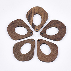 Walnut Wood Pendants, Teardrop, Saddle Brown, 32.5~33x27.5x2mm, Hole: 2mm