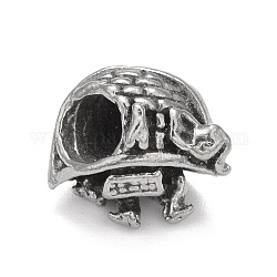 304 perline europei in acciaio inox, perline con foro grande, tartaruga, argento antico, 11x11.5x9mm, Foro: 4.5 mm