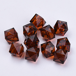 Perles en acrylique transparente, facette, cube, brun coco, 10x10x8mm, Trou: 1.5mm, environ 900 pcs/500 g