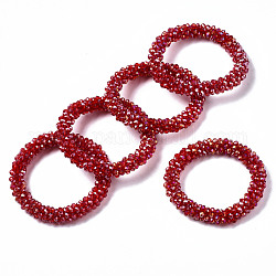 Braccialetti elasticizzati con perle di vetro trasparente sfaccettato, arcobaleno placcato, rondelle, rosso, diametro interno: 2 pollice (5 cm)