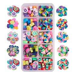 250Pcs 10 Style Handmade Polymer Clay Beads, Heart & Heart with Flower & Heart with Smiling Man, Mixed Color, 25pcs/style