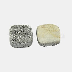 Galvanisieren natürlichen druzy Kristall cabochons, Viereck, gefärbt, Silber, 10x10x4~8 mm