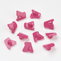 Acrylic Shank Buttons, 1-Hole, Dyed, Letter A, Medium Violet Red, 14x13x2mm, Hole: 3mm
