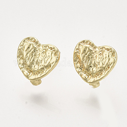 Alloy Stud Earring Findings, with Loop and Raw(Unplated) Pin, Heart, Golden, 10x10mm, Hole: 2mm, Pin: 0.7mm