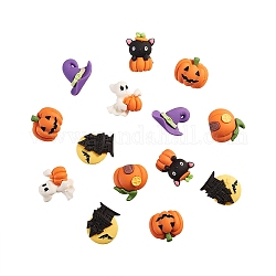 30Pcs 6 Style Resin Cabochons Halloween Theme, DIY for Earrings & Bobby pin Accessories, Ghost & Pumpkin & Hat & Castle & Cat, Mixed Color, 5pcs/style