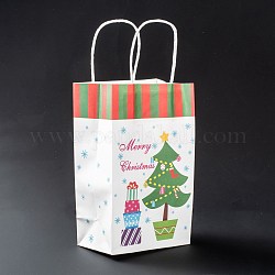 Sacchetti regalo in carta kraft a tema natalizio, con maniglie, buste della spesa, albero di Natale modello, 13.5x8x22cm