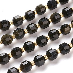 Naturale lucentezza dorata perle di ossidiana fili, tondo, sfaccettato, 7x7x8mm, Foro: 0.8 mm, circa 38pcs/filo, 15.35 pollice (39 cm)