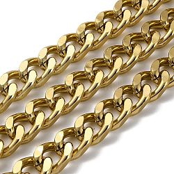 Cadenas de bordillo facetadas con corte de diamante de aluminio oxidado, cadenas de eslabones cubanos, sin soldar, con carrete, dorado, 16x11.5x5mm, aproximadamente 49.21 pie (15 m) / rollo