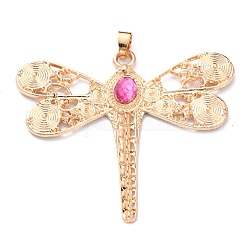 Alloy Big Pendants, with Acrylic, Dragonfly, Light Gold, Camellia, 51.5x58x4mm, Hole: 5x5mm