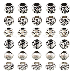 Tibetische Stil Legierung Großlochperlen, Großloch perlen, Bleifrei, Rondell, Antik Silber Farbe, 60 Stück / Karton