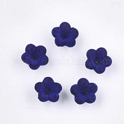 Флокированные акриловые бусинки, 5-лепесток, цветок, темно-синий, 12x12x7.5 мм, отверстие : 1 мм