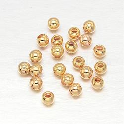 Perline distanziali tonde in ottone placcato oro vero,  piombo & cadmio & nichel libero, vero placcato oro 18k, 2.5mm, Foro: 0.5 mm, circa 2000pcs/50g
