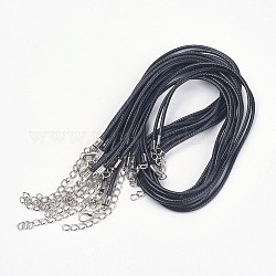 Черная искусственная кожа шнур ожерелье материалы, платинового цвета железа застежка и регулируемый цепи, Около 2 мм тольщиной, 17 дюйм
