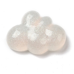 Cabochons en résine plaqués irisés arc-en-ciel, cabochons nuages pailletés, blanc, 19.5x26x7.5mm