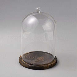 Glass Dome Cover, Decorative Display Case, Cloche Bell Jar Terrarium with Wood Base, for DIY Preserved Flower Gift, Coconut Brown, 168x250mm