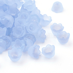 Chunky Cyan Transparent Frosted Tulip Flower Acrylic Bead Caps, Lily of the Valley, 10mm wide, 6mm thick, hole:1.5mm