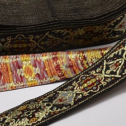 Polyester Ribbons, with Flower Pattern, Jacquard Ribbon, Black, 1-1/8 inch(30mm), 33yards/roll(30.1752m/roll)