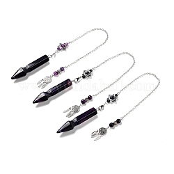 Natural Banded Agate Pointed Dowsing Pendulums, Dyed & Heated, with Eco-Friendly Brass Findings, Platinum, Cadmium Free & Lead Free, Bullet, 31.35cm