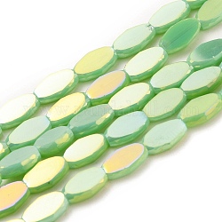 Electrochapa hilos de abalorios de vidrio opacas, facetados, oval, chapado en arco iris , verde pálido, 10.5x6x3mm, agujero: 1.2 mm, aproximamente 50 pcs / cadena, 21.26'' (54 cm)