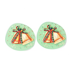 Ciondoli in resina stampata a tema natalizio 3d, accessori per orecchini fai da te, piatta e rotonda con pattern, modello natale campana, 37x39.5x2mm, Foro: 1.6 mm