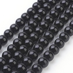Cuentas sintéticas piedras negras hebras, redondo, 8mm, agujero: 1 mm, 15~16 pulgada