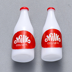 Бусины из cмолы, с наклейками, нет отверстий / незавершенного, Бутылка молока со словом Milk Cosrbtie, красные, 24x10x9 мм