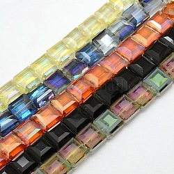 Electroplate Crystal Glass Square Beads Strands, Faceted, Color Plated, Mixed Color, 13x13x8mm, Hole: 1mm, about 25pcs/strand, 12.7 inch