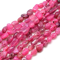 Pépites perles d'agate craquelée naturelle brins, teints et chauffée, rose foncé, 8~16x8~12x6~10mm, Trou: 1mm, Environ 30~40 pcs/chapelet, 15~16 pouce